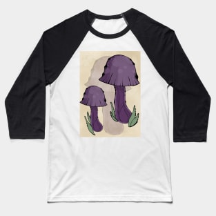 Dark Purple Cottagecore Mushrooms, Classy Portrait Style Baseball T-Shirt